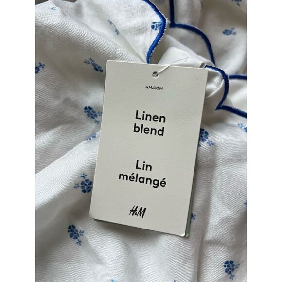 H&M White Blue Floral Linen Blend Top and Short Set 6/M - Picture 3 of 5